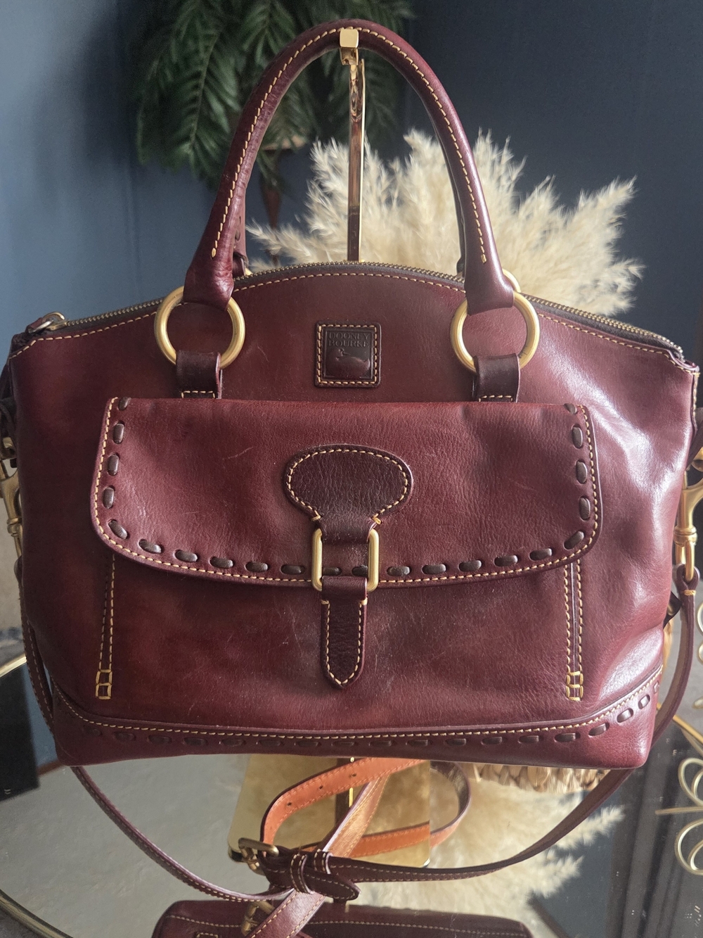 Dooney & Bourke Florentine Oxblood Whipstitched Satchel Crossbody Bag - Picture 17 of 17